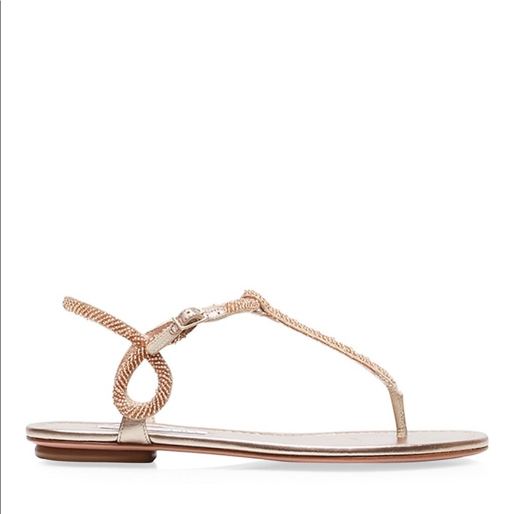 Aquazzura Almost Bare Beaded Metallic Sandals